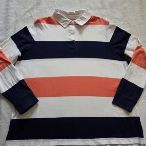 Vintage Lands End Rugby Shirt Mens XXL Heavy Cotton Long Sleeve 90s Blue Orange